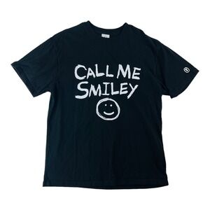 Istkunst Black Call Me Smiley Short Sleeve Cotton T-Shirt Mens Size Medium M